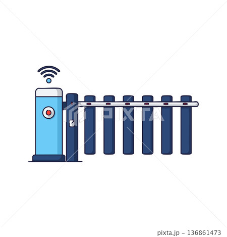 Automatic blue barrier gate with wireless control for parking or security access vector illustration 136861473