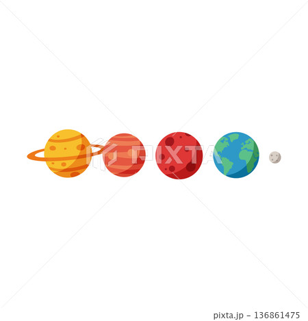 Solar system planets vector illustration with earth moon and mars in flat style Solar system planets vector illustration with earth moon and mars in flat style 136861475
