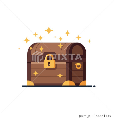 Treasure chest with golden lock and sparkling stars vector illustration Treasure chest with golden lock and sparkling stars vector illustration 136861535