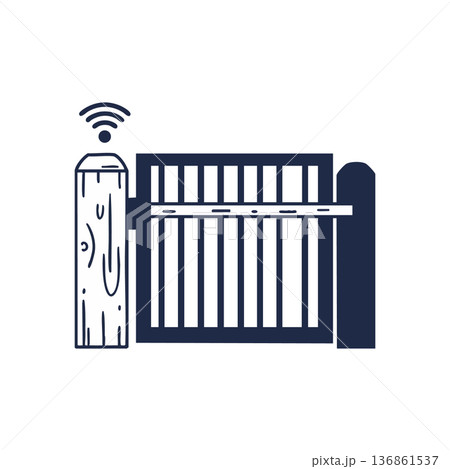 Smart automatic gate with wifi signal icon for secure home entrance vector illustration Smart automatic gate with wifi signal icon for secure home entrance vector illustration 136861537