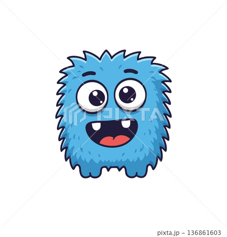 Blue furry cartoon monster with big eyes and happy expression vector illustration for fun design projects Blue furry cartoon monster with big eyes and happy expression vector illustration for fun design projects 136861603