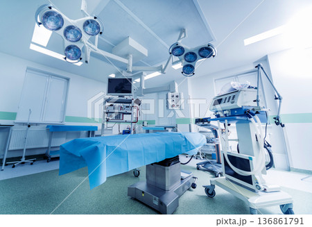 Modern equipment in operating room. Medical devices for neurosurgery. Modern equipment in operating room. Medical devices for neurosurgery. 136861791