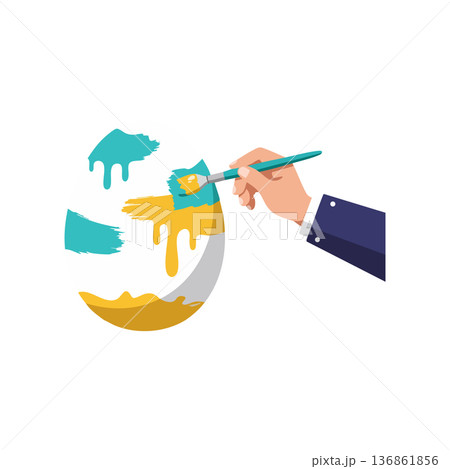 Hand Painting Easter Egg with Turquoise and Yellow Colors in Creative Art Activity Vector Illustration Hand Painting Easter Egg with Turquoise and Yellow Colors in Creative Art Activity Vector Illustration 136861856