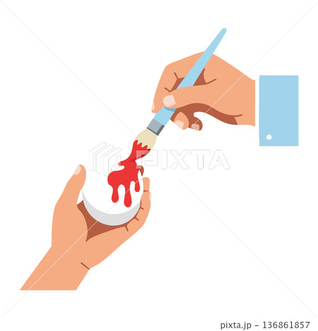 Hands painting red color on egg with brush creative art activity vector illustration Hands painting red color on egg with brush creative art activity vector illustration 136861857