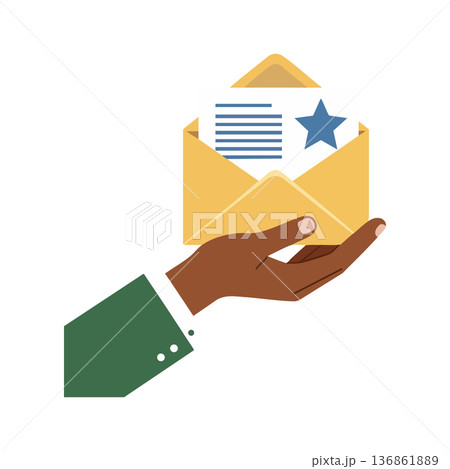 Hand Holding Open Envelope with Letter and Star Symbol in Flat Style Vector Illustration Hand Holding Open Envelope with Letter and Star Symbol in Flat Style Vector Illustration 136861889