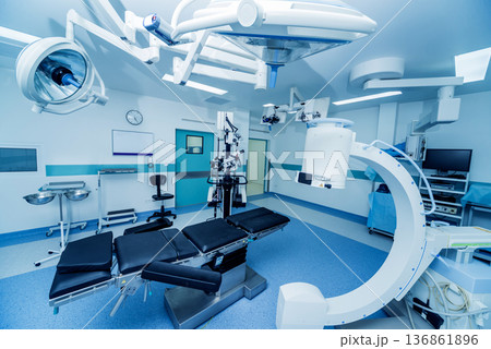 Modern equipment in operating room. Medical devices for neurosurgery. 136861896