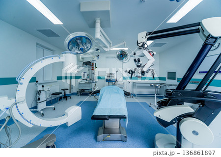 Modern equipment in operating room. Medical devices for neurosurgery. 136861897