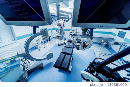 Modern equipment in operating room. Medical devices for neurosurgery. Modern equipment in operating room. Medical devices for neurosurgery. 136861900