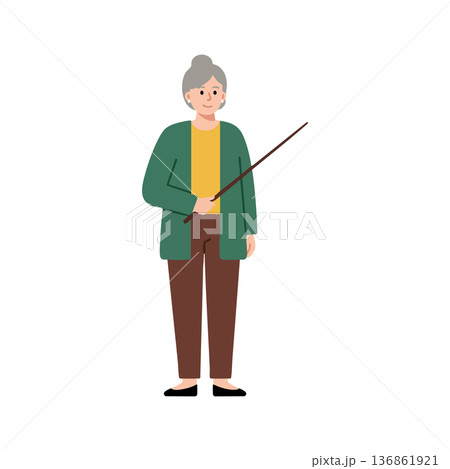 Elderly woman standing with pointer stick in casual clothes vector illustration character design 136861921