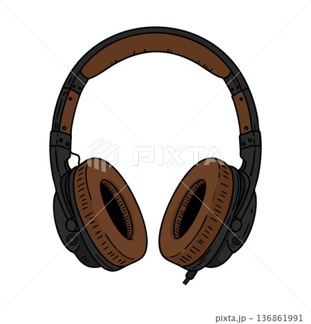Brown and black over ear headphones with cushioned ear pads and adjustable headband vector illustration Brown and black over ear headphones with cushioned ear pads and adjustable headband vector illustration 136861991