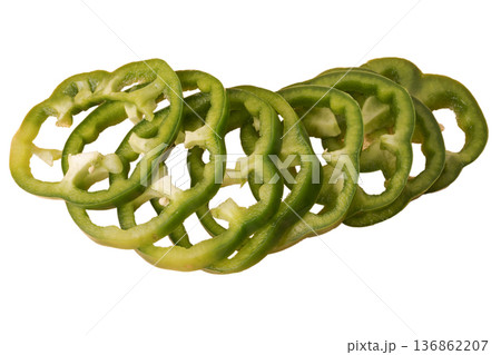 Sliced green bell pepper, isolated on white background Sliced green bell pepper, isolated on white background 136862207