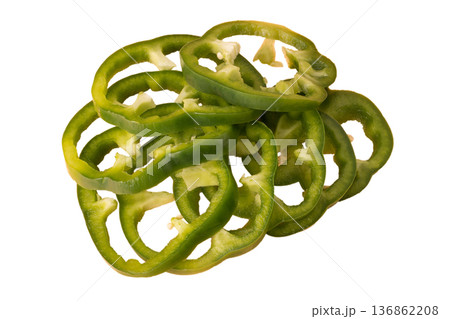 Sliced green bell pepper, isolated on white background Sliced green bell pepper, isolated on white background 136862208