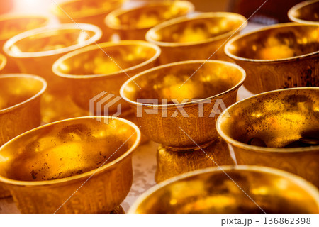 Symbols of Buddhism. South-Eastern Asia. Details of buddhist temple in Thailand. 136862398