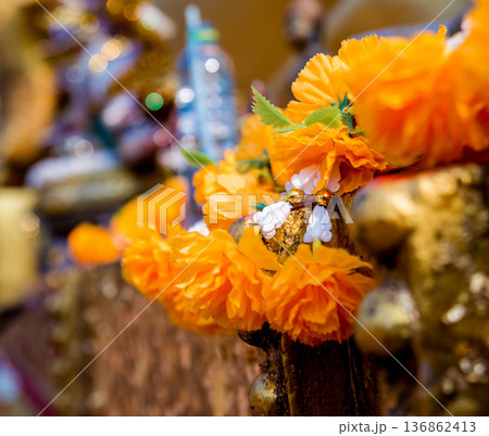 Symbols of Buddhism. South-Eastern Asia. Details of buddhist temple in Thailand. Symbols of Buddhism. South-Eastern Asia. Details of buddhist temple in Thailand. 136862413