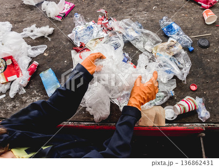 At modern recycling plant. Separate garbage collection. At modern recycling plant. Separate garbage collection. 136862431