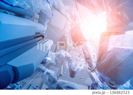 Modern surgical system. Medical robot. Minimally invasive robotic surgery. Modern surgical system. Medical robot. Minimally invasive robotic surgery. 136862523