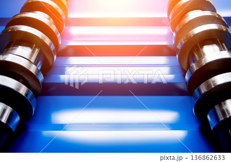 Metal sheet forming machine at the modern metalwork factory. 136862633