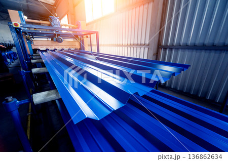 Metal sheet forming machine at the modern metalwork factory. 136862634