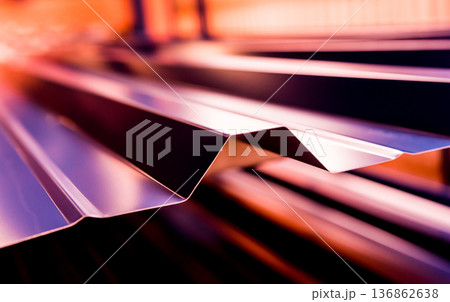 Violet metallic roof tiles background with light pattern. 136862638