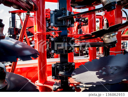 Modern agricultural machinery and equipment. Industrial details. Modern agricultural machinery and equipment. Industrial details. 136862933