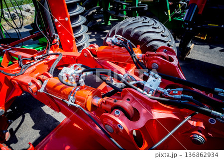 Modern agricultural machinery and equipment. Industrial details. Modern agricultural machinery and equipment. Industrial details. 136862934