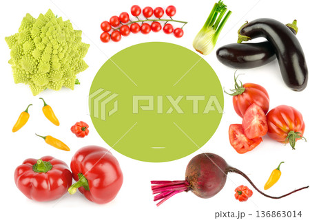 Variety of Fresh Autumn Harvest Vegetables on Rustic Wood 136863014