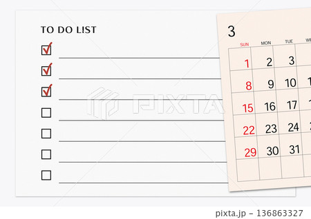 TO DO LISTと3月のカレンダーのスケジュール管理イメージ 136863327