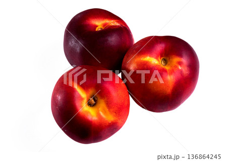 three whole peach on a white background in isolation three whole peach on a white background in isolation 136864245