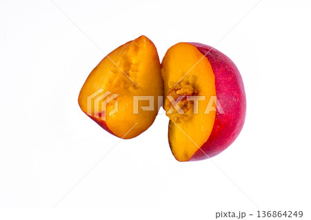 half and quarter peach on a white background in isolation half and quarter peach on a white background in isolation 136864249