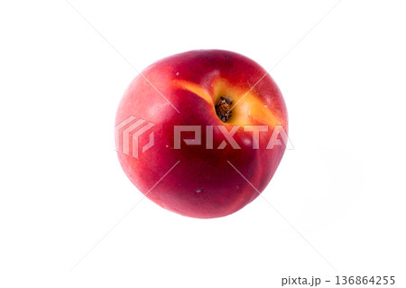 one whole peach on a white background in isolation 136864255