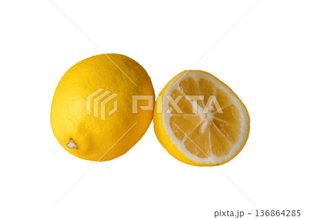 Lemon whole and half on a white background in isolation Lemon whole and half on a white background in isolation 136864285