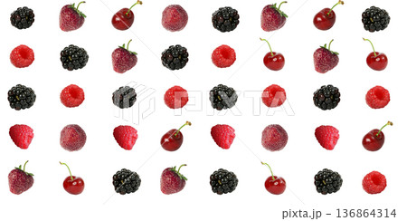 Set of different ripe berries on a white background in isolation Set of different ripe berries on a white background in isolation 136864314