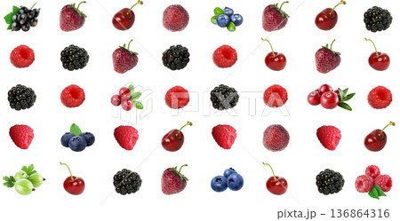 Set of different ripe berries on a white background in isolation Set of different ripe berries on a white background in isolation 136864316