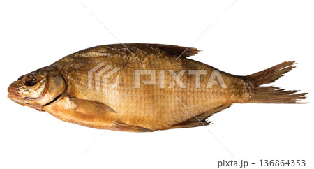 Cold smoked fish bream on a white plate in isolation Cold smoked fish bream on a white plate in isolation 136864353