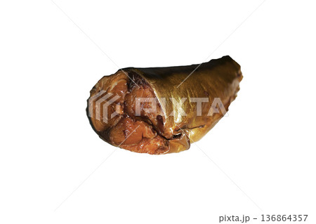 A piece of cold smoked mackerel fish on a white background in isolation 136864357
