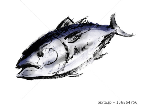 マグロの和風筆書きイラスト マグロの和風筆書きイラスト 136864756