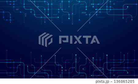 Futuristic circuit board design with flowing blue gradients 136865205