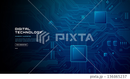 Abstract technological background featuring illuminated microchip Abstract technological background featuring illuminated microchip 136865237