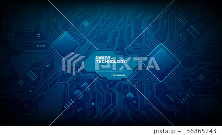 High-tech circuit board background with central text block space 136865243