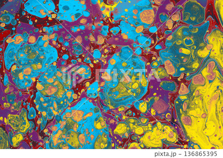 Abstract Ebru marbling art background with swirling liquid ink texture 136865395