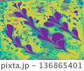 Vibrant psychedelic floral Ebru marbling art background with swirling liquid paint textures 136865401
