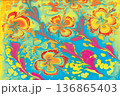 Soft pastel floral Ebru marbling texture with elegant tulip patterns and liquid ink 136865403