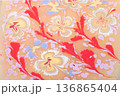 Soft pastel floral Ebru marbling texture with elegant tulip patterns and liquid ink 136865404