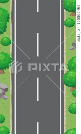 自然の中を走る道路を真上から見たイラスト素材_シームレス_16:9 136865469
