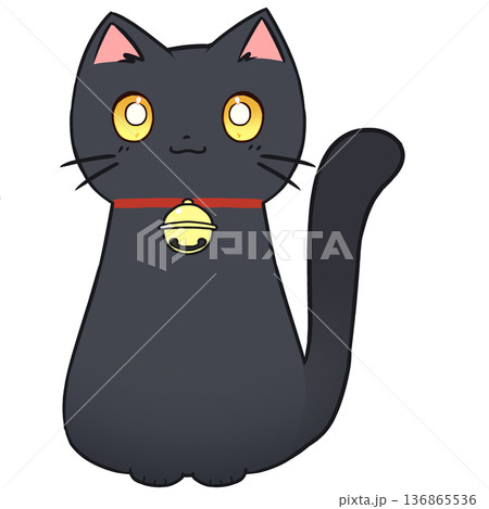 黒猫のキャラクターイラスト(鈴付き首輪・シンプル・正面) 黒猫のキャラクターイラスト(鈴付き首輪・シンプル・正面) 136865536