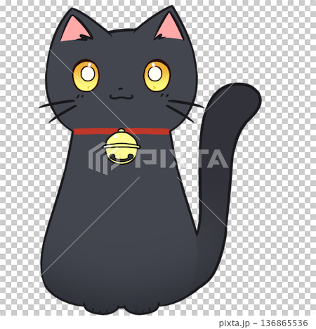 黒猫のキャラクターイラスト(鈴付き首輪・シンプル・正面) 黒猫のキャラクターイラスト(鈴付き首輪・シンプル・正面) 136865536