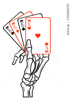 Skeleton hand whit the four king cards of the deck in illustrator 136866293