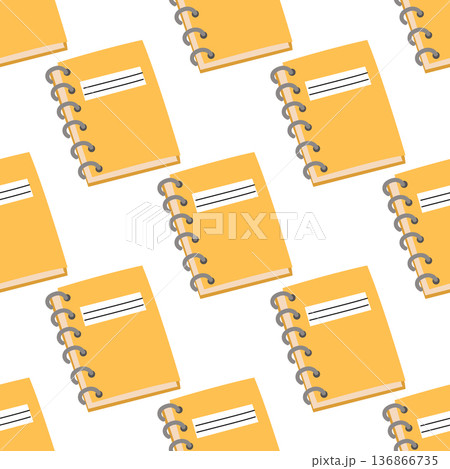 Seamless pattern with a cute yellow spiral notebook. Back to school print 136866735