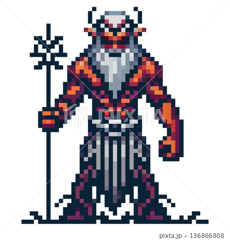 An ancient Greek god standing in a menacing pose against a white background 136866808