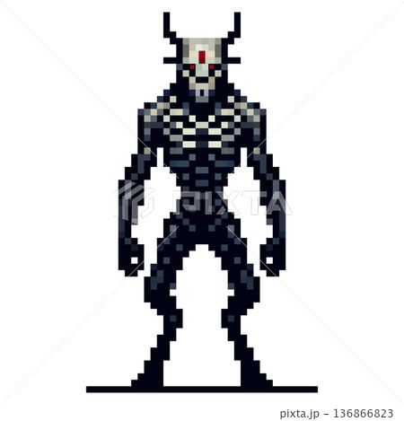 A demonic character in a dark pixel art style stands in a bold pose. 136866823